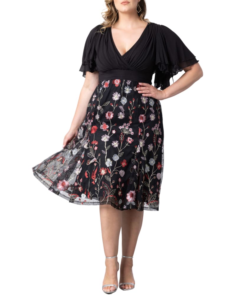 Embroidered mesh midi clearance dress